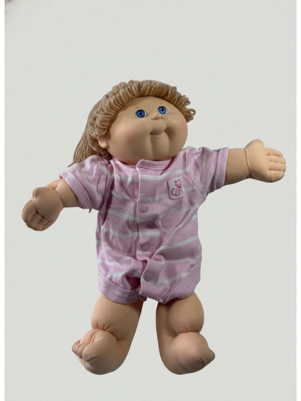 Vintage 1990 First Edition Cabbage Patch Kids Doll Blonde Yarn Hair Blue Eyes